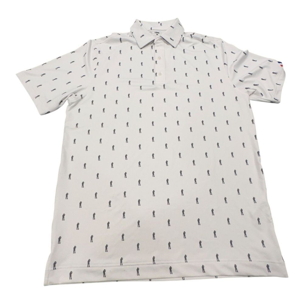 USAG U Suck At Golf Men Polo Shirt Med White‎ Golfer Print Performance Gorpcore